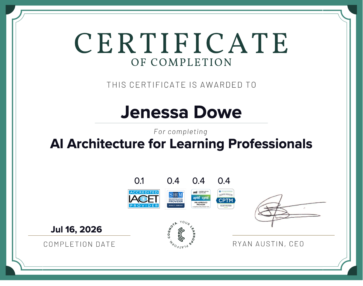 AI Architecture for Learning Professionals Certificate