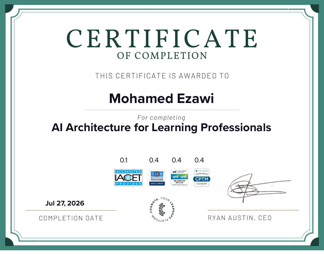 AI Architecture for Learning Professionals Certificate