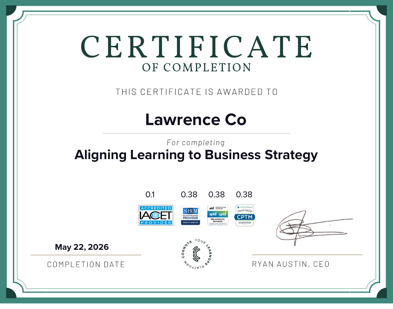 Aligning Learning to Business Strategy Certificate