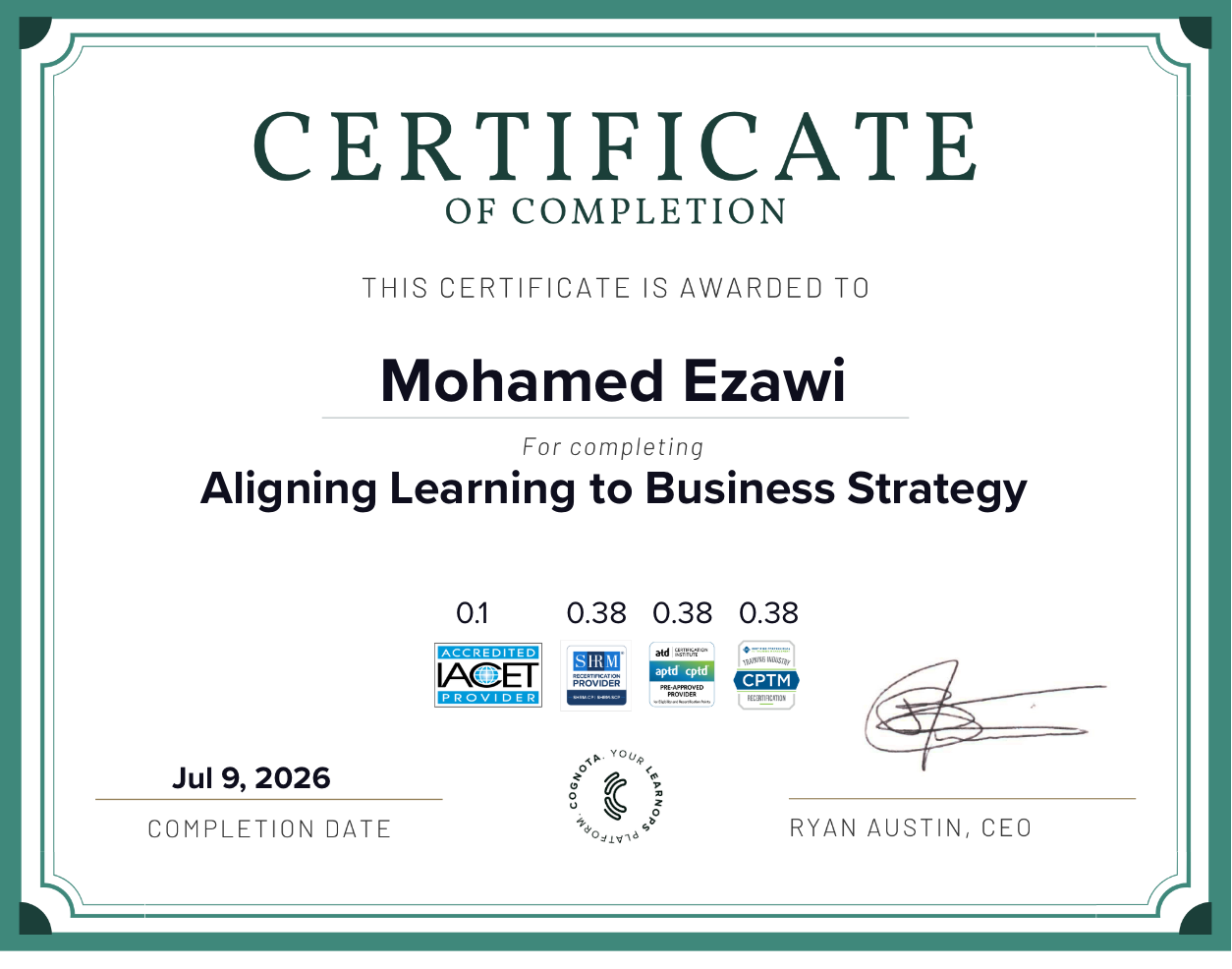 Aligning Learning to Business Strategy Certificate