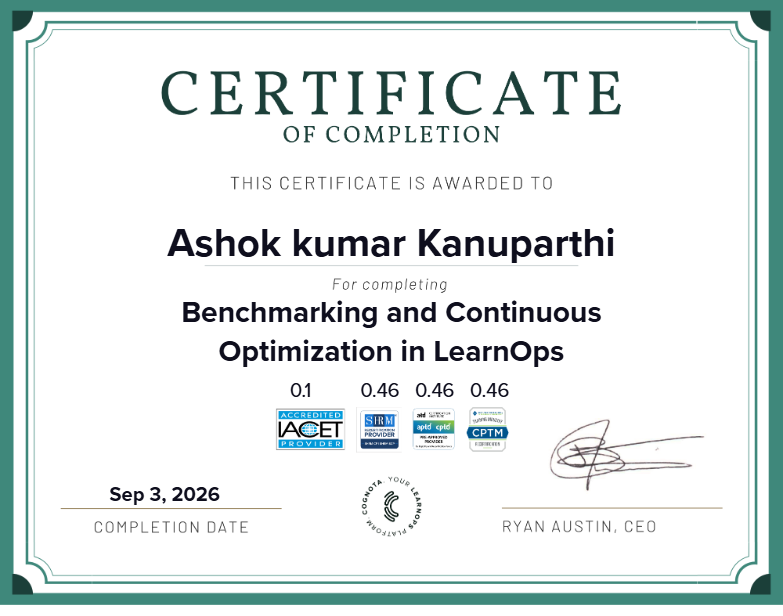 Benchmarking and Continuous Optimization in LearnOps Certificate