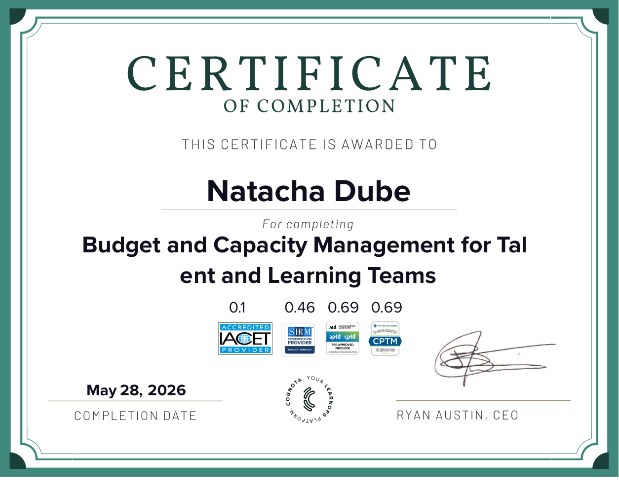 Budget and Capacity Management for Talent and Learning Teams Certificate