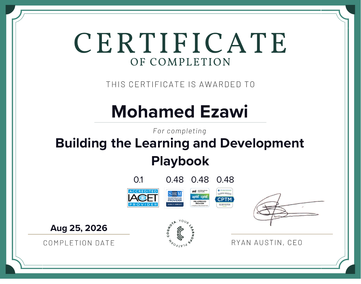 Building the Learning and Development Playbook Certificate