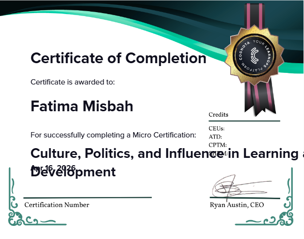 Culture, Politics, and Influence in Learning and Development Certificate