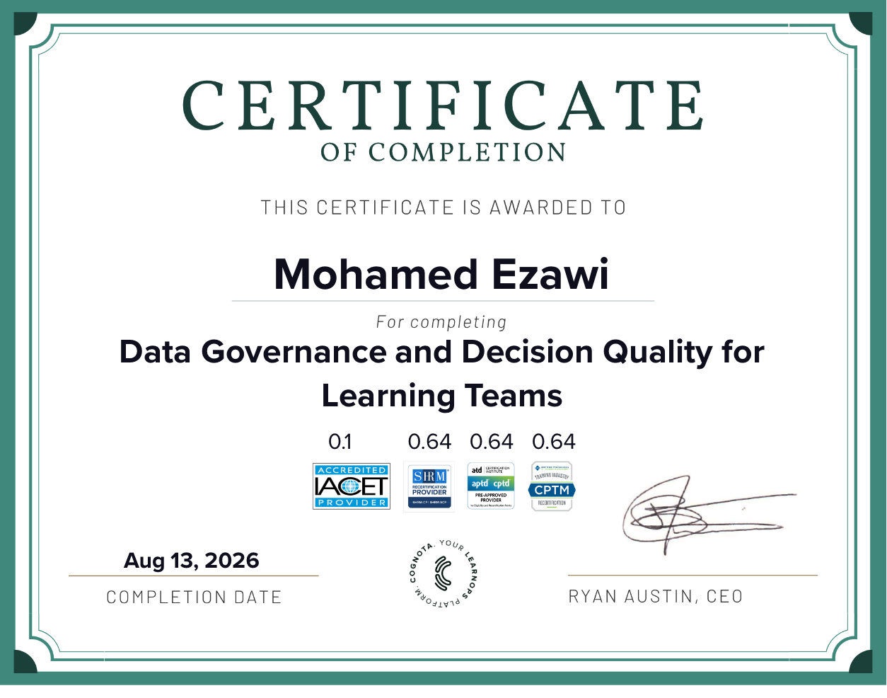 Data Governance and Decision Quality for Learning Teams Certificate