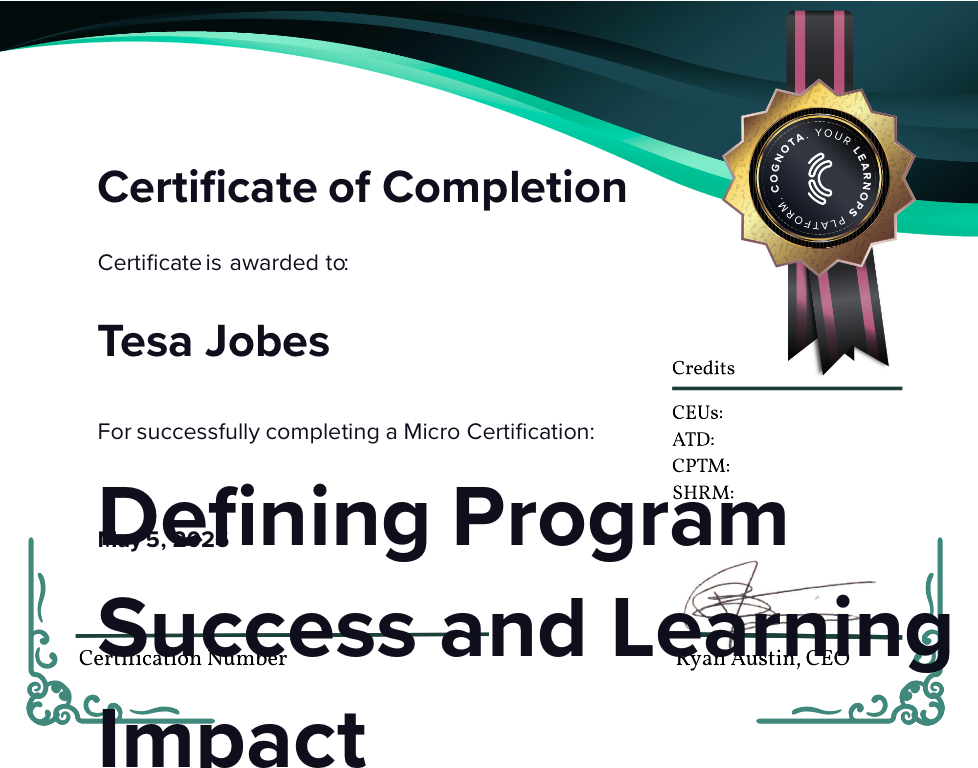 Defining Program Success and Learning Impact Certificate