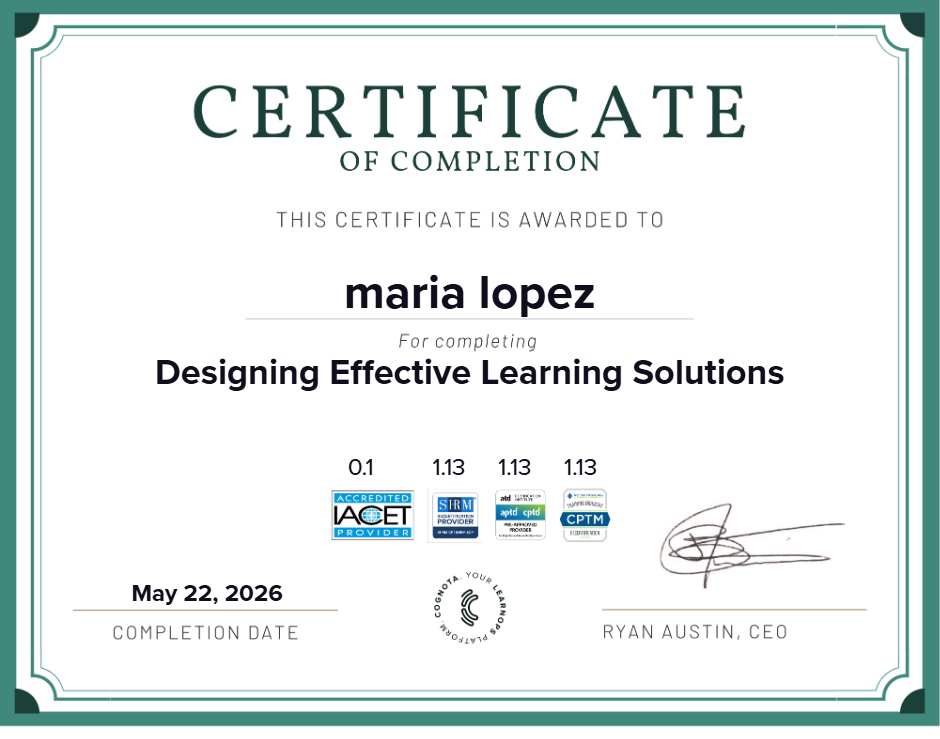 Designing Effective Learning Solutions Certificate