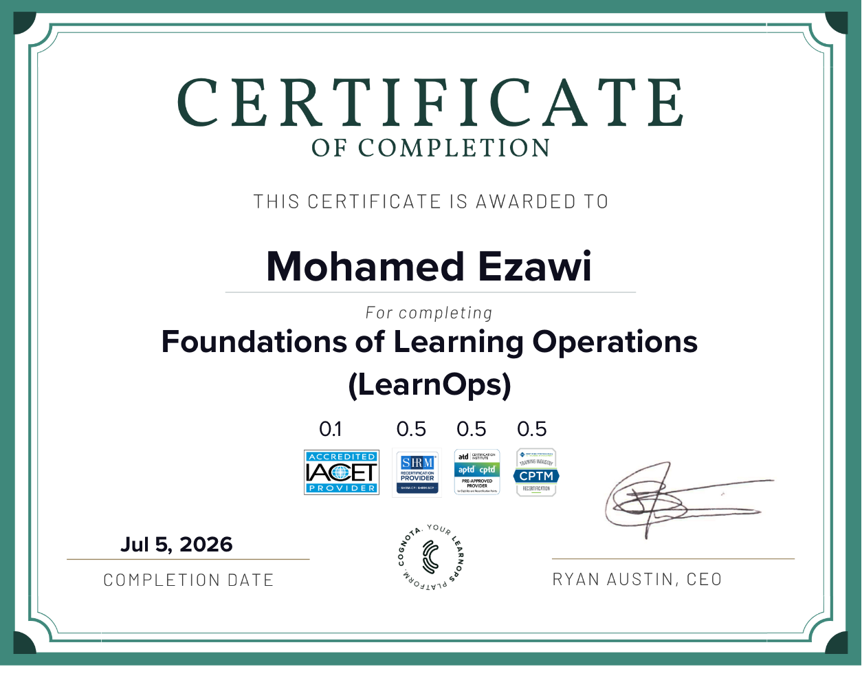 Foundations of Learning Operations (LearnOps) Certificate