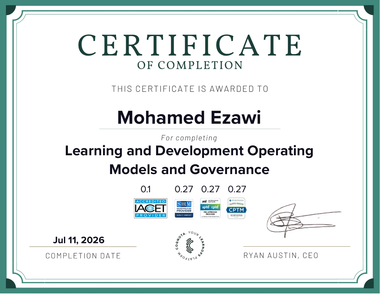 Learning and Development Operating Models and Governance Certificate