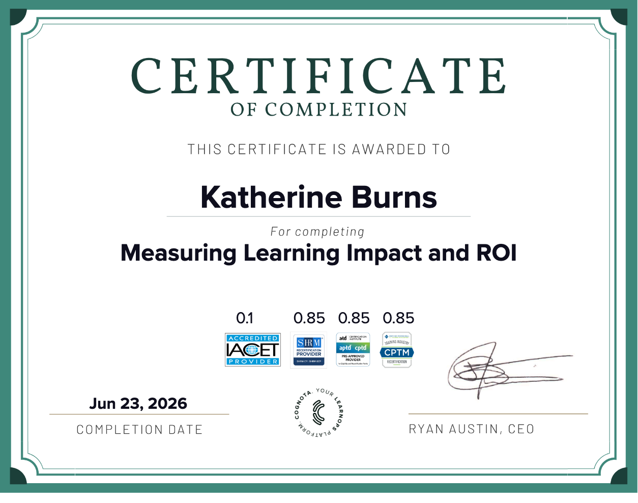 Measuring Learning Impact and ROI Certificate