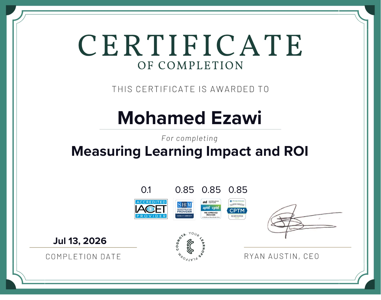 Measuring Learning Impact and ROI Certificate