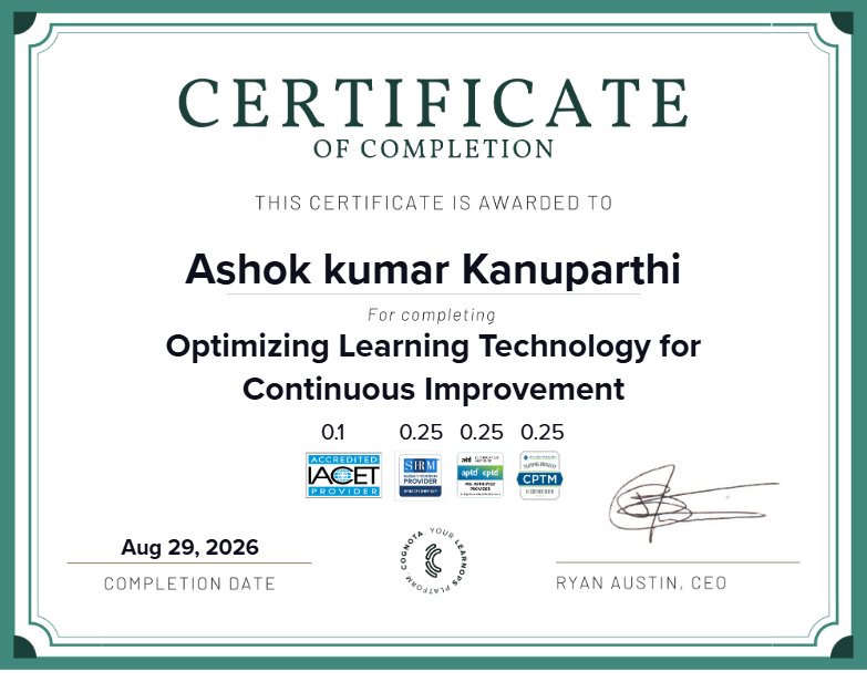 Optimizing Learning Technology for Continuous Improvement  Certificate