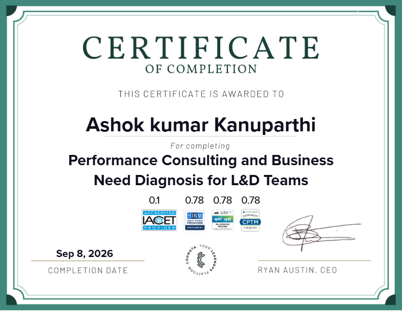 Performance Consulting and Business Need Diagnosis for L&D Teams Certificate