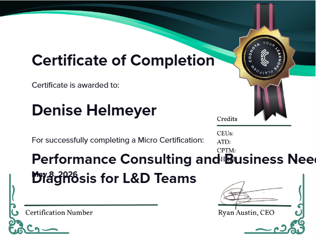 Performance Consulting and Business Need Diagnosis for L&D Teams Certificate