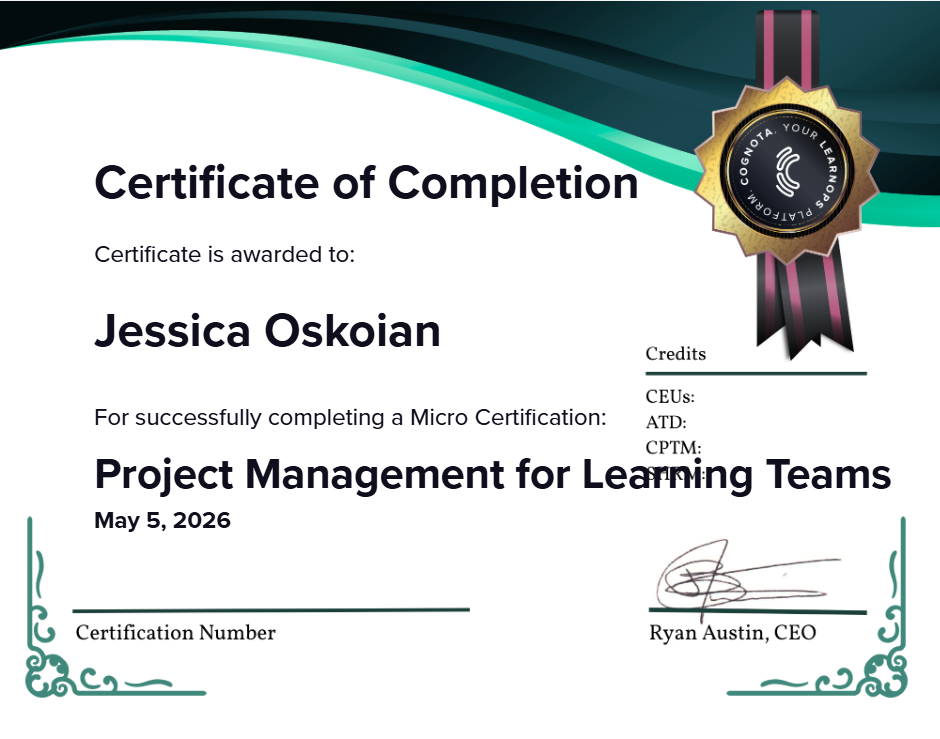 Project Management for Learning Teams Certificate