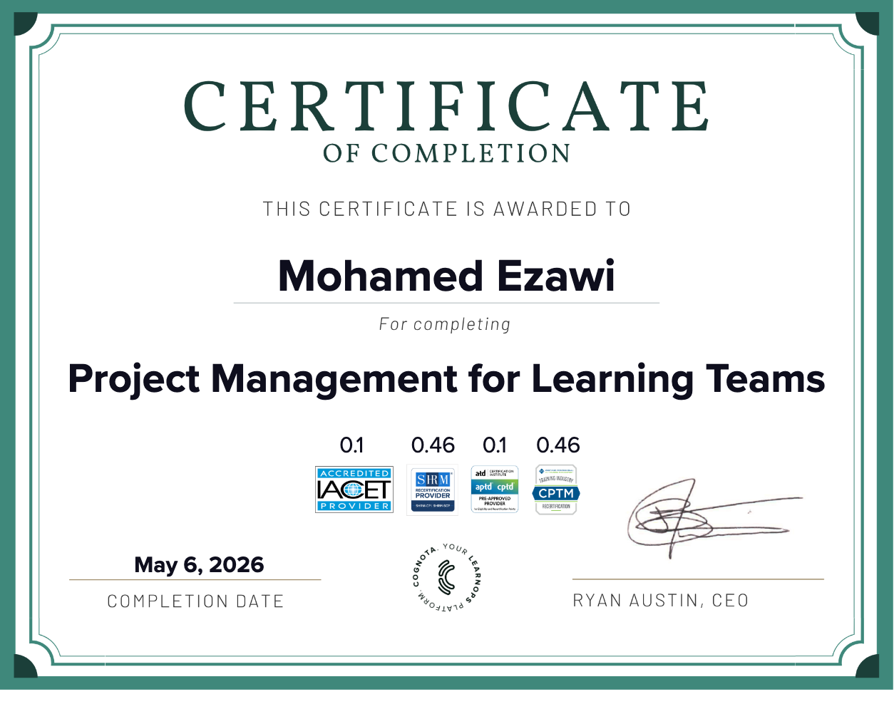 Project Management for Learning Teams Certificate