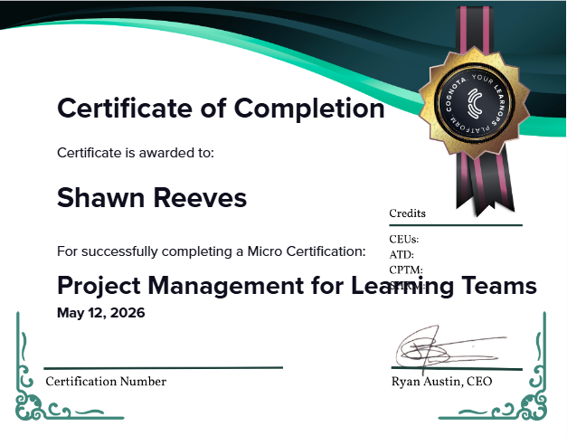 Project Management for Learning Teams Certificate