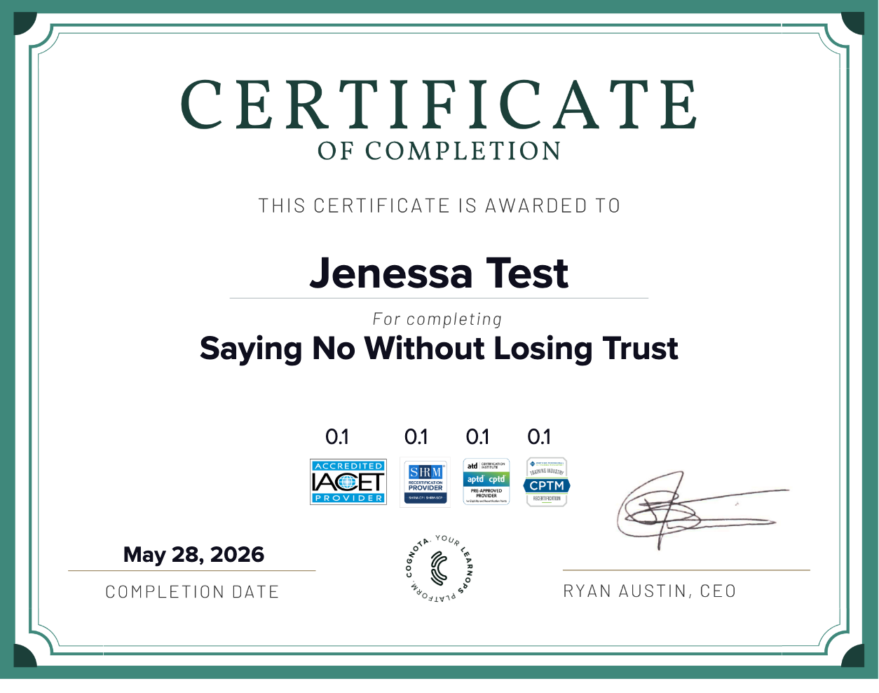 Saying No Without Losing Trust Certificate